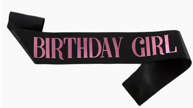 Pink Letters Black Slash Birthday Queen